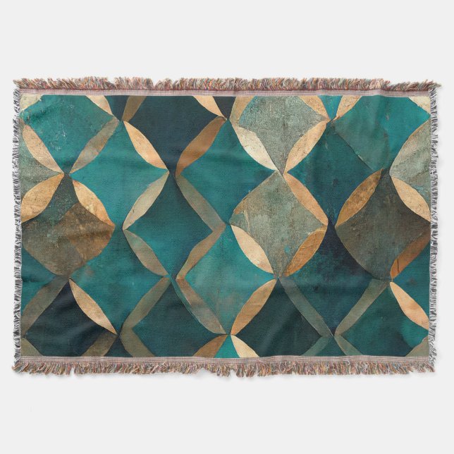 Couverture or turquoise classique géométrique luxueux élégant (Devant)