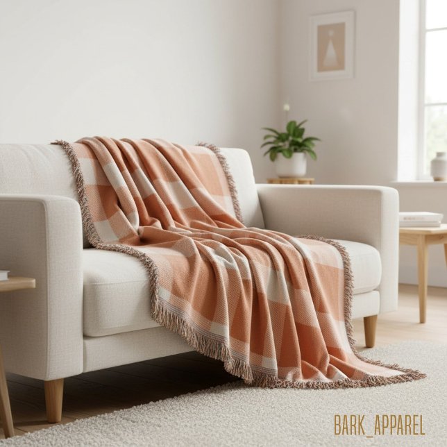 Couverture Orange rustique et crème Plaid de ferme Buffalo (Créateur téléchargé)