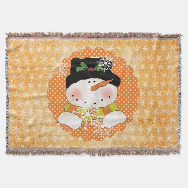 Couverture Orange Snowflake Snowman Holiday Thon (Devant)