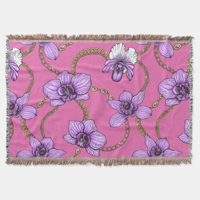 Couverture Orchidées et chaînes, violet et rose (Devant)