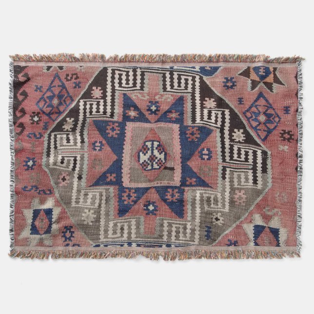 Couverture Oriental Antique Bleu Kilim Rug Rouge (Devant)