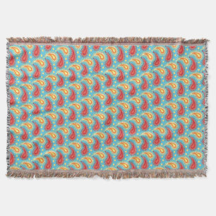 Couverture Oriental Turquoise Orange Perse Motif Paisley