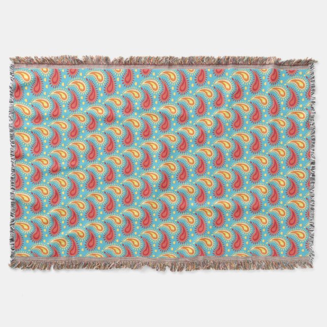 Couverture Oriental Turquoise Orange Perse Motif Paisley (Devant)