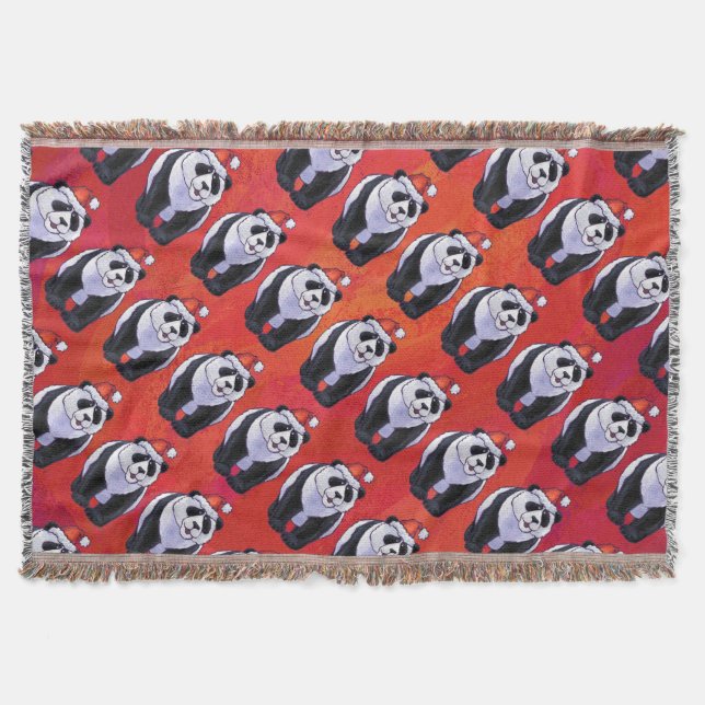 Couverture Ours de panda à Santa Hat sur Rouge (Devant)