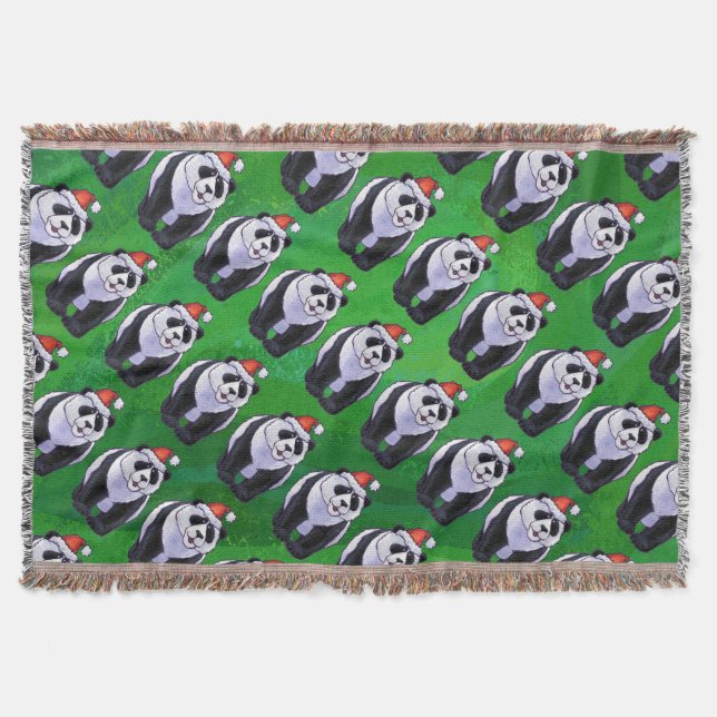 Couverture Ours de panda à Santa Hat sur Vert (Devant)