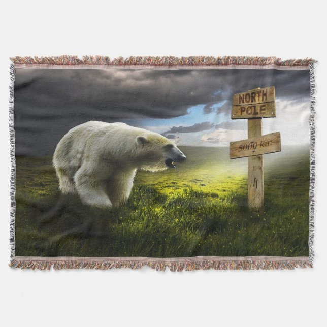 Couverture Ours polaire regardant le panneau en bois du pôle  (Devant)