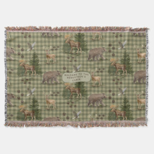 Couverture Ours Rustique Cerf Forêt Élan Aigle Aquarelle