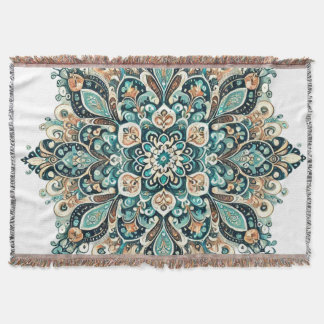 Couverture Paisley Mandala Turquoise avec Accents Or 1