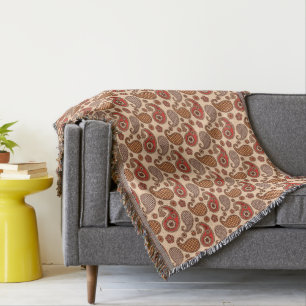 Couverture Paisley motif, pêche et corail rose