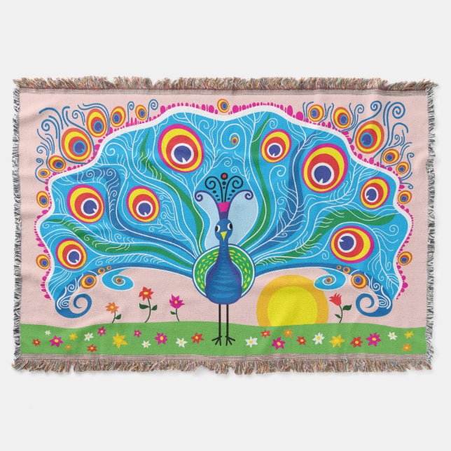 Couverture Paon avec des fleurs (Devant)
