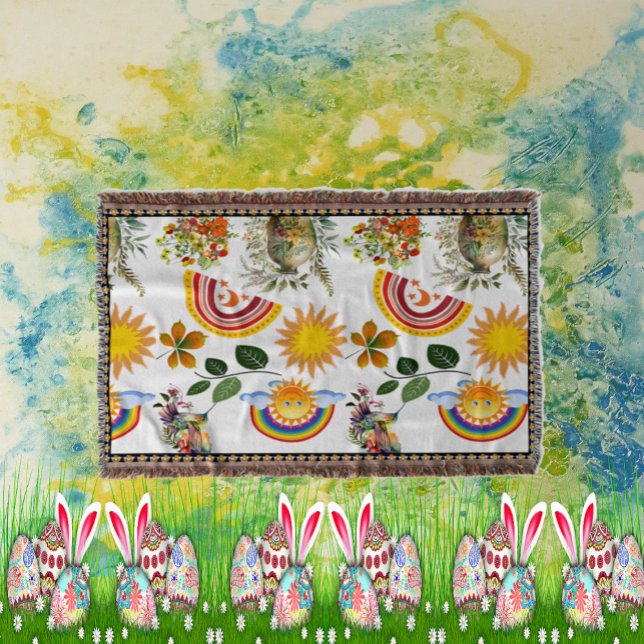 Couverture Papillon du jardin de printemps Arc en ciel Vert s (Spring Garden Butterfly Rainbow Sunshine Greenery Throw Blanket)