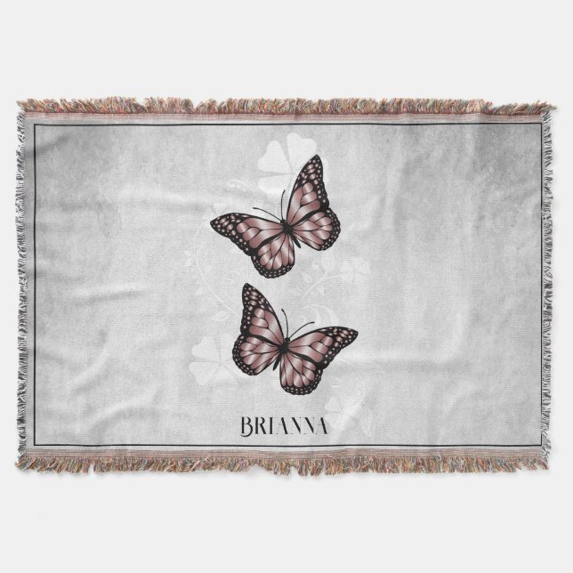 Couverture Papillon rose floral personnalisées Blanche (Devant)