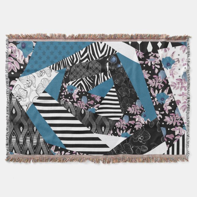 Couverture patchwork bleu, populaire, patchwork, folle, rusti (Devant)