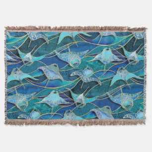 Couverture Patchwork Manta Rays en Sapphire bleu turquoise