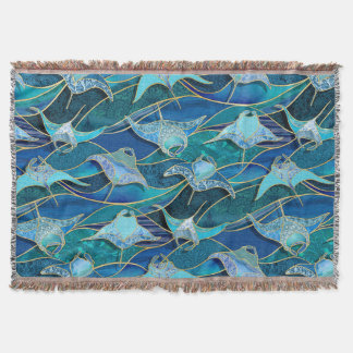 Couverture Patchwork Manta Rays en Sapphire bleu turquoise