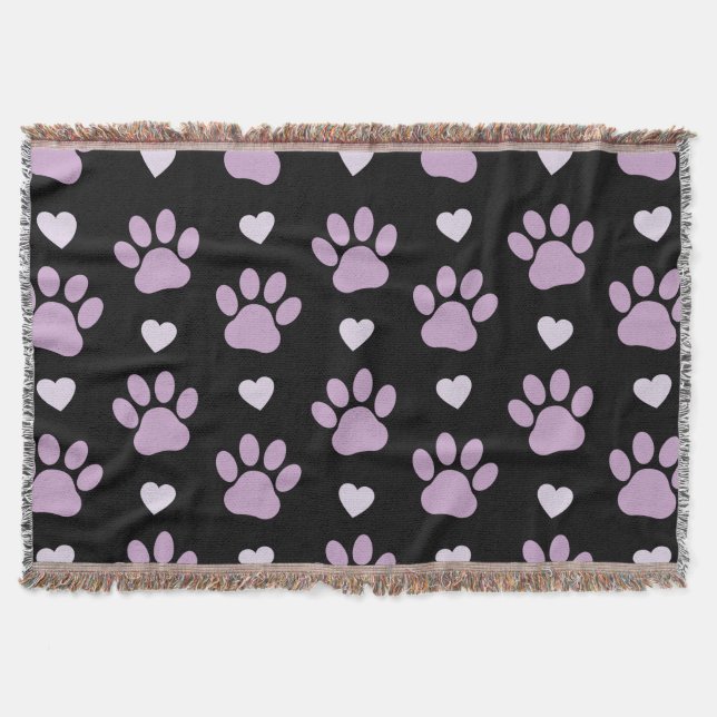 Couverture Pattern of paws, Dog paws, Lilac paws, Hearts (Devant)