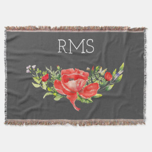 Couverture Pavot rouge sur gris Monogramme personnalisable