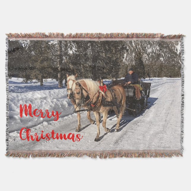 Couverture Pays Joyeux Chevaux de Noël traîneau Neige rustiqu (Devant)