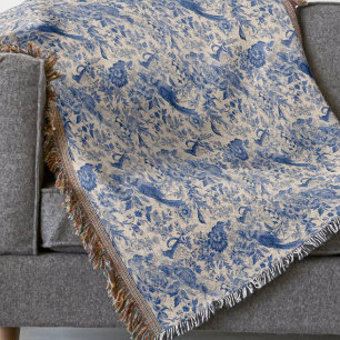 Couverture Pays Rustique Français Bleu Toile de Jouy