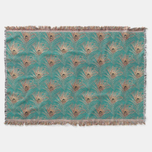 Couverture Peacock motif parties scintillant or turquoise élé