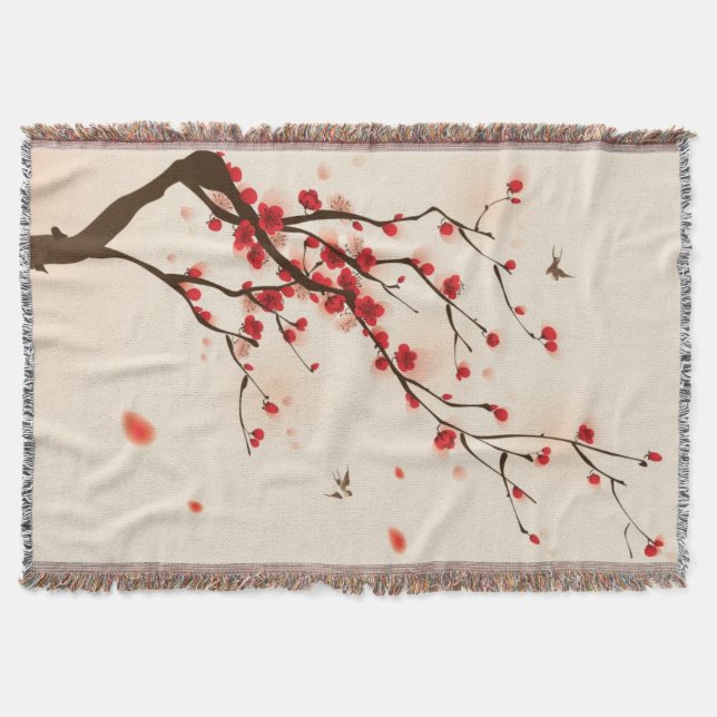 Couverture Peinture de style oriental, fleur de prune au prin (Devant)