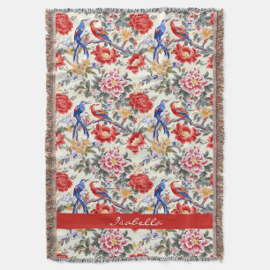Couverture Personnalisé Chinoiserie Asiatique Floral Rose Ble