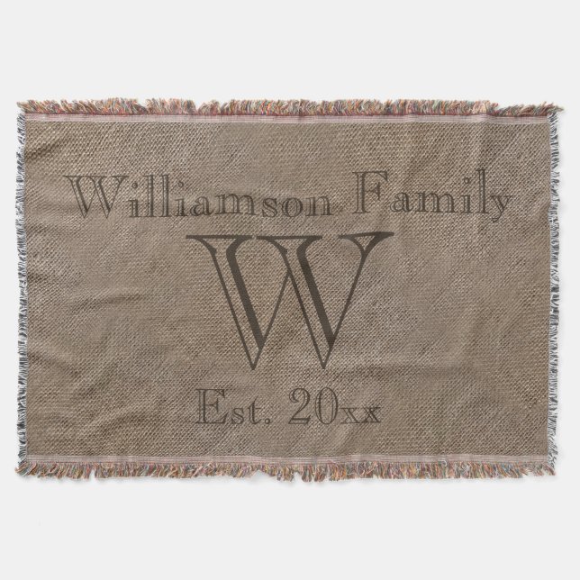 Couverture Personnalisé Rustique Burlap Look Famille Keepsaké (Devant)