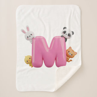 Couverture petite Sherpa rose avec lettre M en 3D 