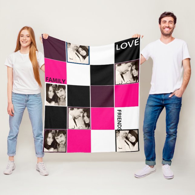 Couverture PHOTO personnalisée rose aubergine rose (En situation)