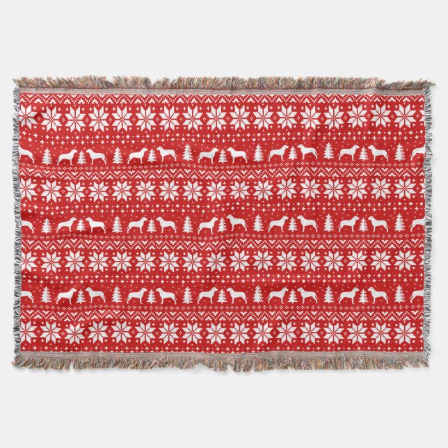 Couverture Pit Bull Silhouettes Noël Motif de Noël Rouge (Devant)