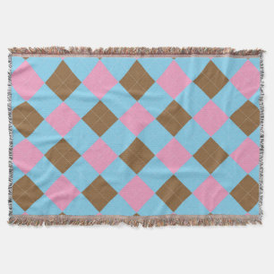 Couverture Plaid bleu, marron et rose