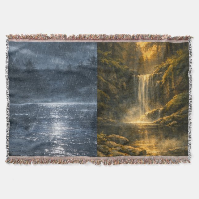 Couverture Plaid de jet forestier et cascade à deux scènes (Devant)