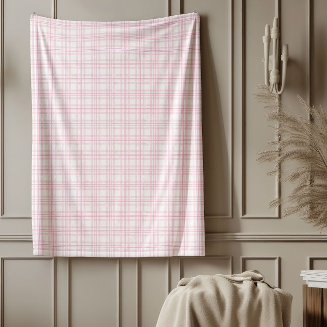 Couverture Plaid Rose Classique Intérieur Rustique (Classic Pink White Plaid Blanket Rustic Interiors)