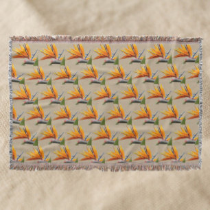 Couverture Plante oiseau de paradis orange motif sur kaki