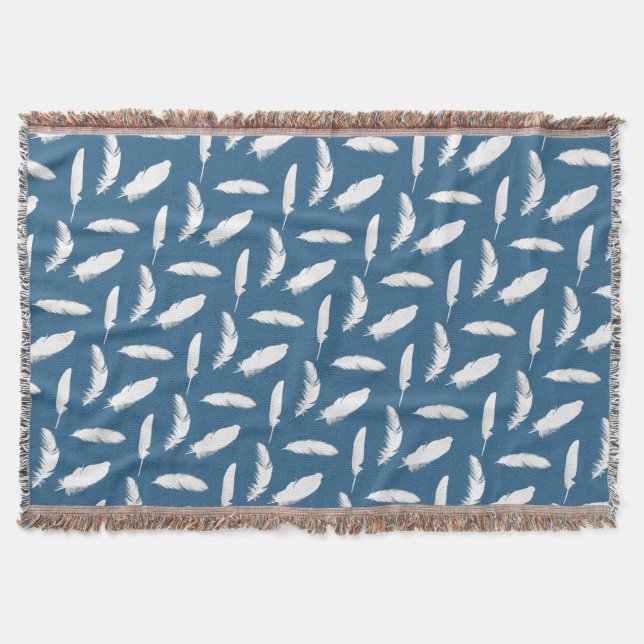 Couverture Plumes blanches Imprimer sur bleu Denim (Devant)