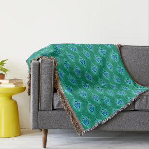 Couverture Plumes de paon, Aqua on Turquoise / Peacock Blue