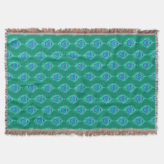 Couverture Plumes de paon, Aqua on Turquoise / Peacock Blue (Devant)