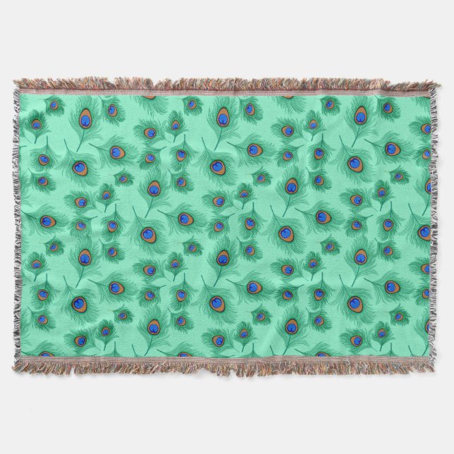 Couverture Plumes de paon turquoise sur Aqua clair (Devant)