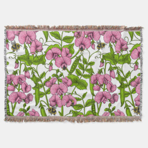 Couverture Pois doux et bourdons, rose, vert et blanc