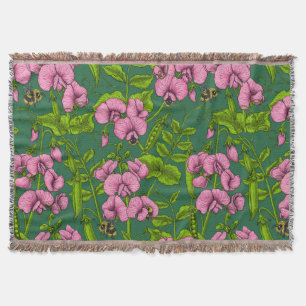 Couverture Pois doux et bourdons, vert et rose