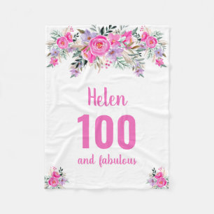 Couverture Polaire 100e anniversaire blanc fleuri rose