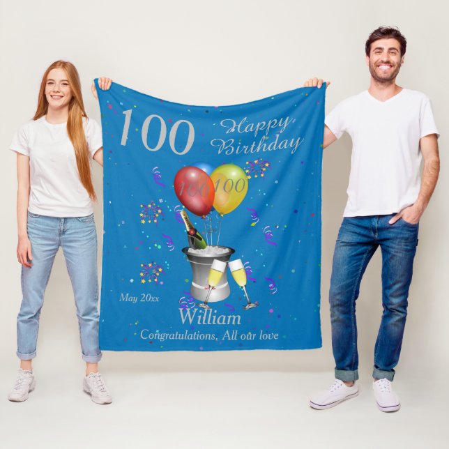Couverture Polaire 100e Anniversaire Blanche Toison Bleue Champagne (En situation)