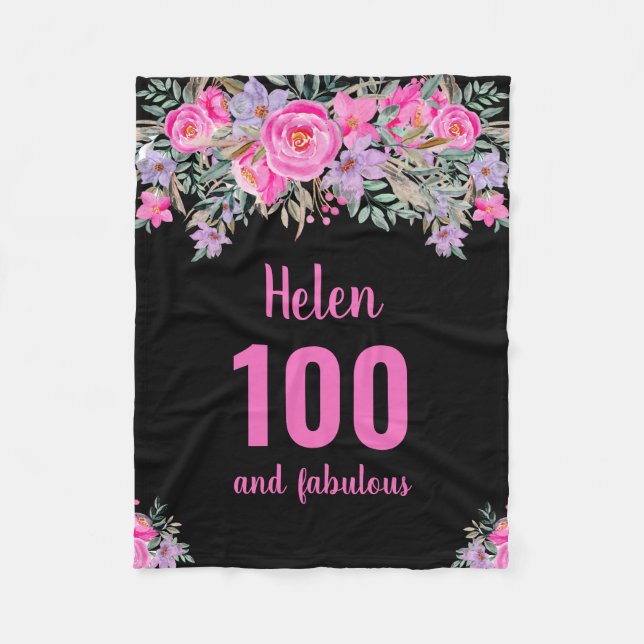 Couverture Polaire 100e anniversaire noir floral floral blanc couvert (Devant)
