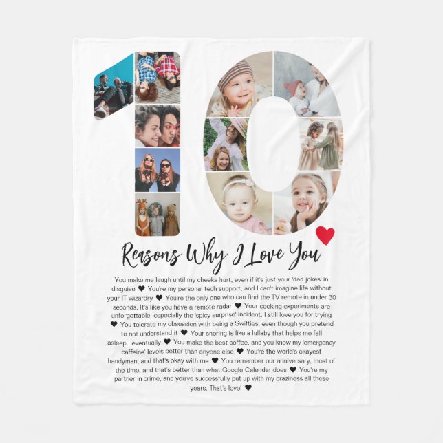 Couverture Polaire 10 Raisons pour lesquelles je t'aime Collage du 10 (Devant)