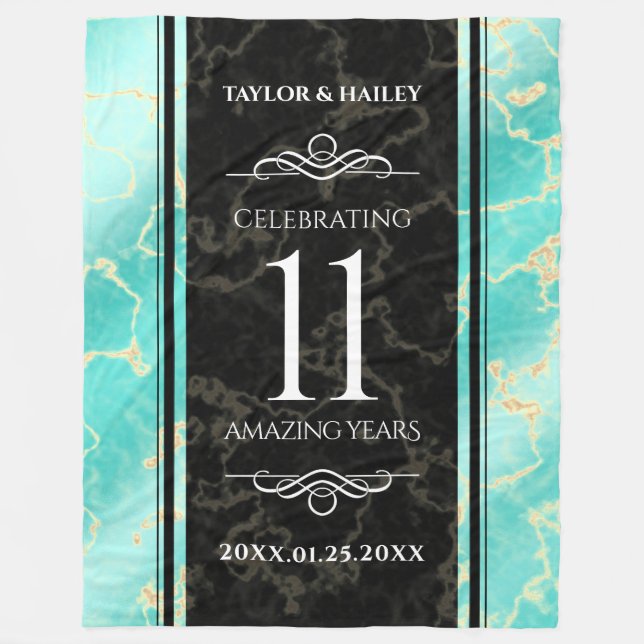 Couverture Polaire 11ème anniversaire de Mariage turquoise (Devant)