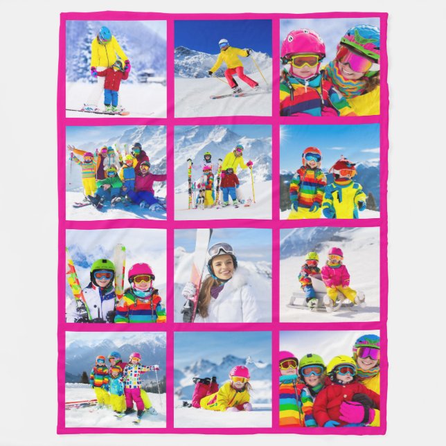 Couverture Polaire 12 Collage Grille Photo Rose Chaud (Devant)