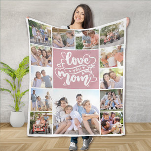 Couverture Polaire 13 Photo Collage Love You Mom Pink