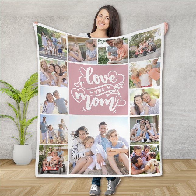 Couverture Polaire 13 Photo Collage Love You Mom Pink (Créateur téléchargé)