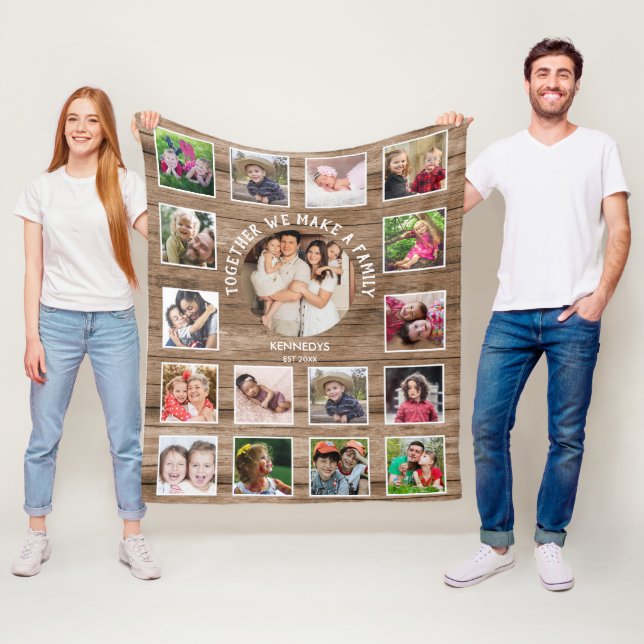 Couverture Polaire 17 Photo Collage Nom de famille Citation Bois rust (En situation)