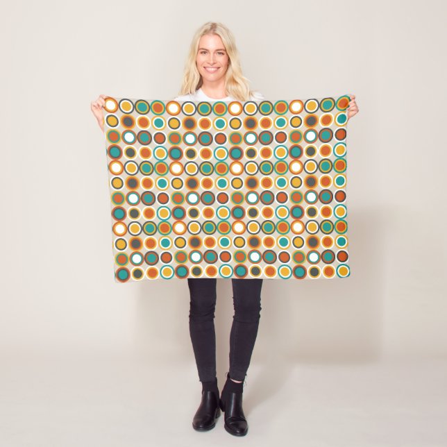 Couverture Polaire 1970 Orange Brown Turquoise Cercles rétro Motif (En situation)